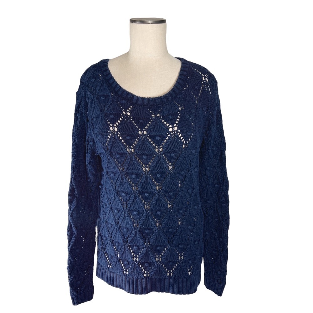 Tommy Hilfiger Cotton Open Weave Navy Crew Neck
Sweater Size Medium EUC Nautical